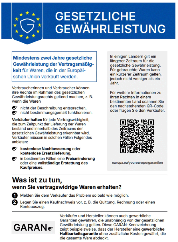 EU harmonised notice: legal guarantee